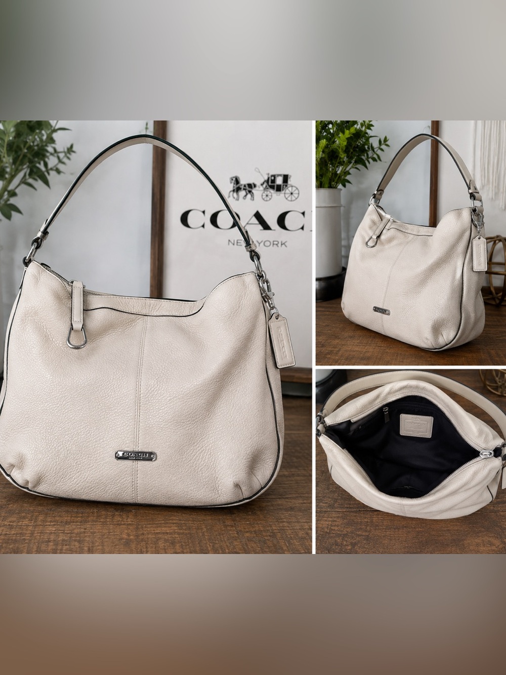 COACH Avery Pebbled Leather Small Hobo Bag Ivory Pearl F23960 Shoulder Purse